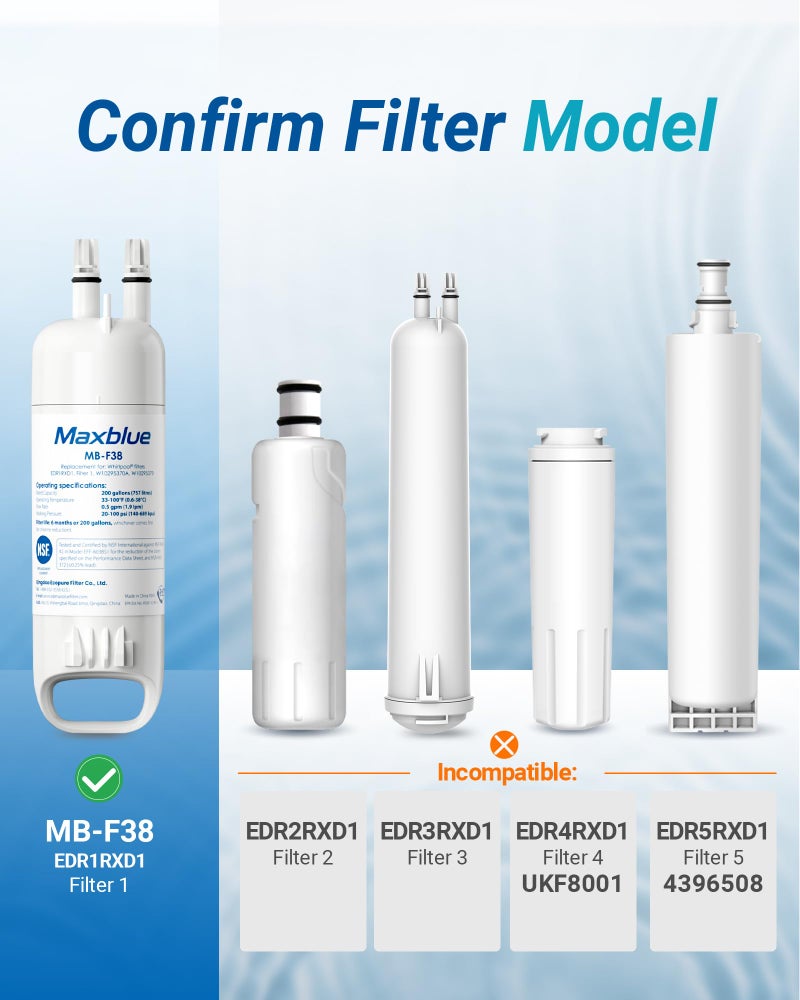 Maxblue MB-F38 Replacement for W10295370A, EverydropÂ® Filter 1, EDR1RXD1, EDR1RXD1B, P8RFWB2L, P4RFWB, KenmoreÂ® 46-9081, 46-9930, Refrigerator Water Filter, 1 Filter - Image 3
